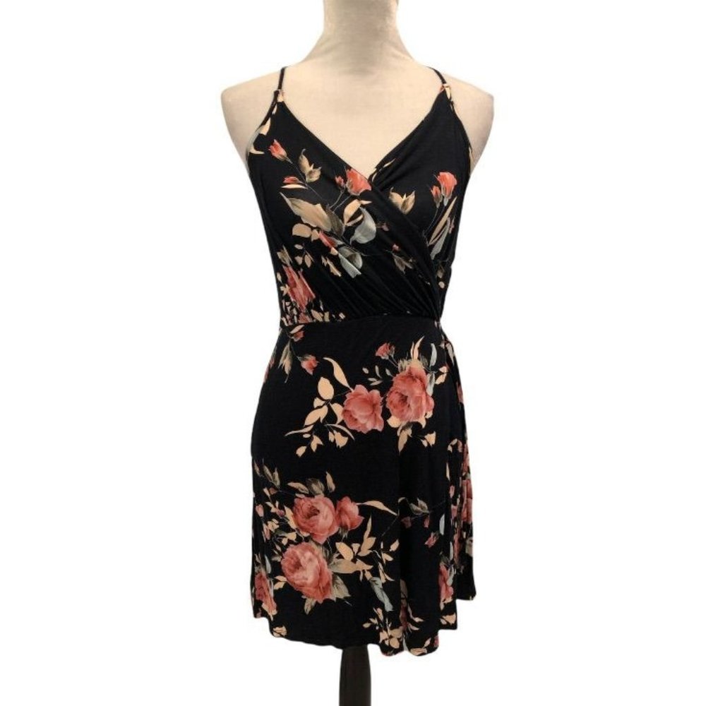 Francesca's Alya Faux Wrap Mini Dress Floral XS Navy Blue